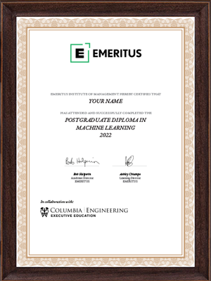 POSTGRADUATE DIPLOMA IN MACHINE LEARNING (E-LEARNING) Certificate